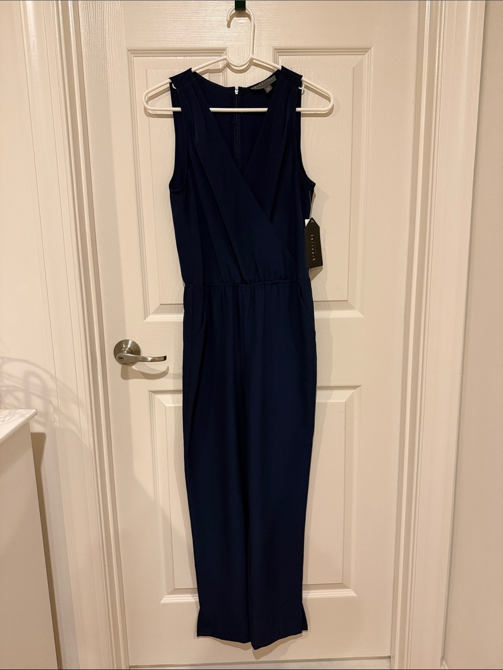 Sleeveless Navy V-Neck Jumpsuit with Elastic Waist